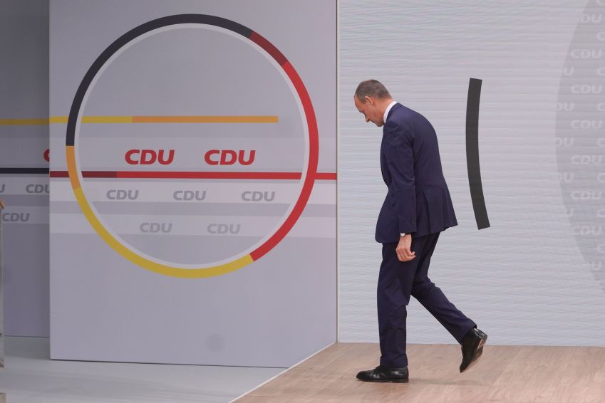 Merz participa de um congresso virtual do partido CDU em Berlim em janeiro de 2022 • Carstensen/Pool/Getty Images/File via CNN Newsource