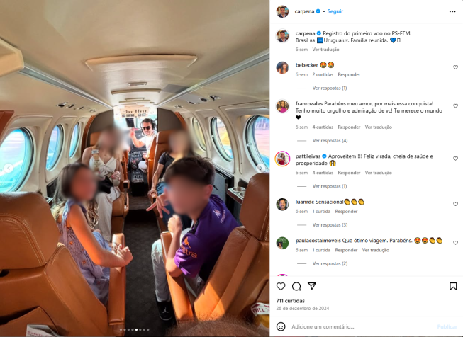 Márcio em seu primeiro voo com o Beechcraft F90 King Air • Reprodução/Redes Sociais