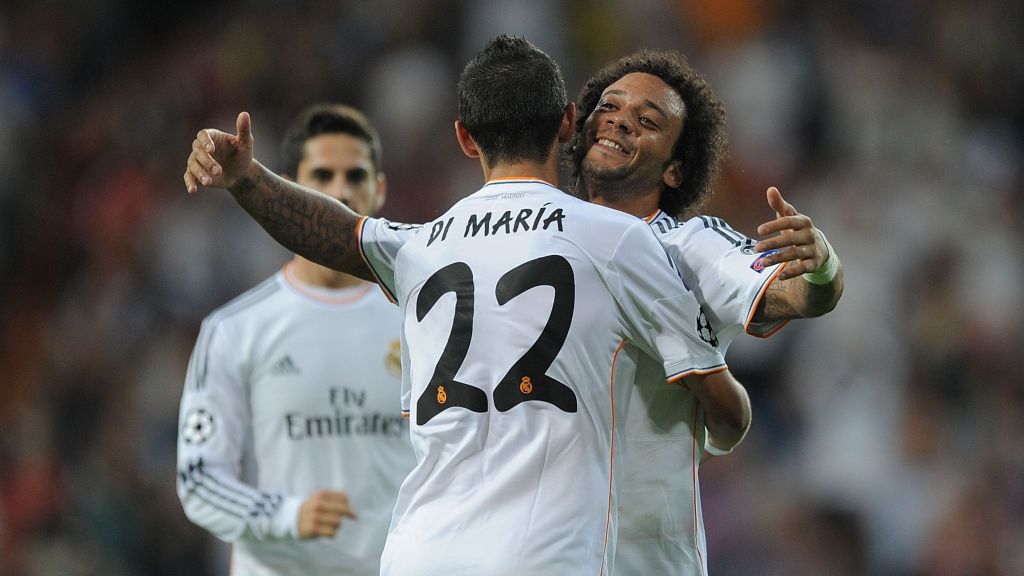 Di María e Marcelo comemoram em jogo do Real Madrid
