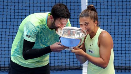Sara Errani e Andrea Vavassori celebra o título de duplas mistas no US Open
