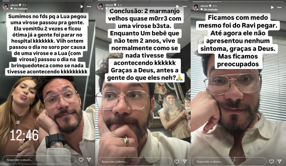 Eliezer e Viih Tube precisaram ir ao hospital no fim de semana após pegarem virose da filha • Instagram/Eliezer