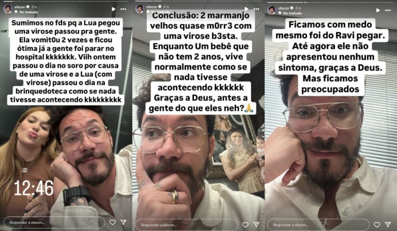 Eliezer e Viih Tube precisaram ir ao hospital no fim de semana após pegarem virose da filha • Instagram/Eliezer