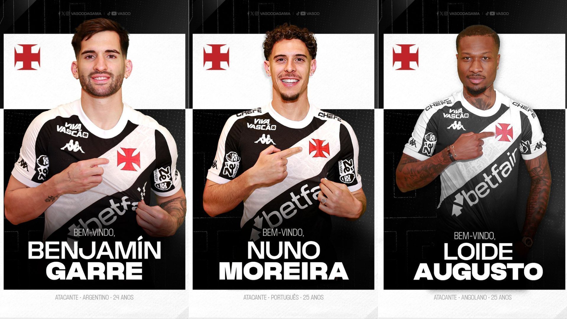 Garré, Nuno Moreira e Loide Augusto, novos reforços do Vasco