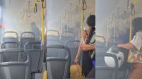 Vídeo: Celular pega fogo no bolso de passageira dentro de ônibus no ES