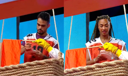 Polêmica começou nas redes sociais porque João Gabriel aparenta ter dado três voltas no tecido e, quando Aline tentou fazer o mesmo, foi corrigida pelo instrutor
