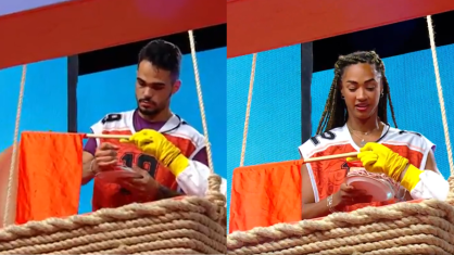 Polêmica começou nas redes sociais porque João Gabriel aparenta ter dado três voltas no tecido e, quando Aline tentou fazer o mesmo, foi corrigida pelo instrutor