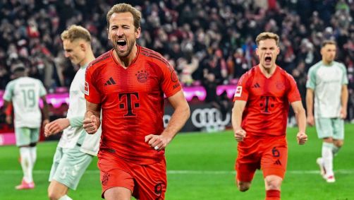 Kane comemorando gol pelo Bayern de Munique
