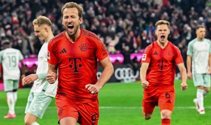 Kane comemorando gol pelo Bayern de Munique