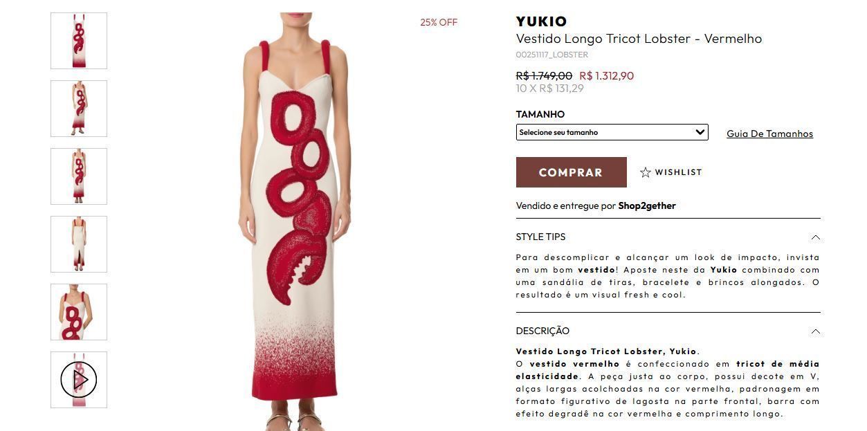 Angélica usa vestido com estampa de lagosta • Reprodução/Shop2gether