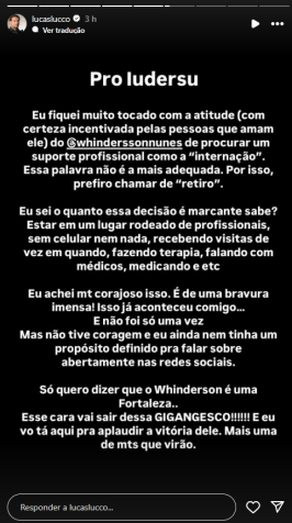 Lucas Lucco comentou sobre a decisão do influenciador e comediante • Instagram/Lucas Lucco
