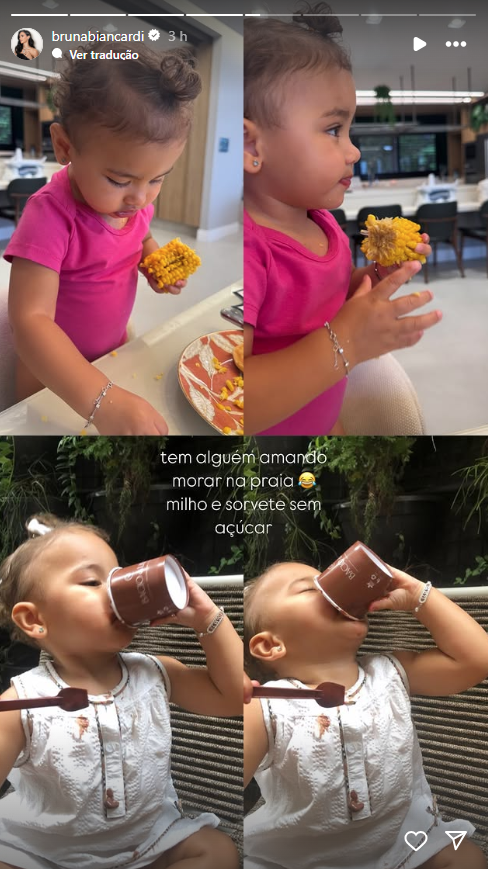 Bruna Biancardi mostrou primeira vez da filha com Neymar tomando sorvete • Instagram/Bruna Biancardi