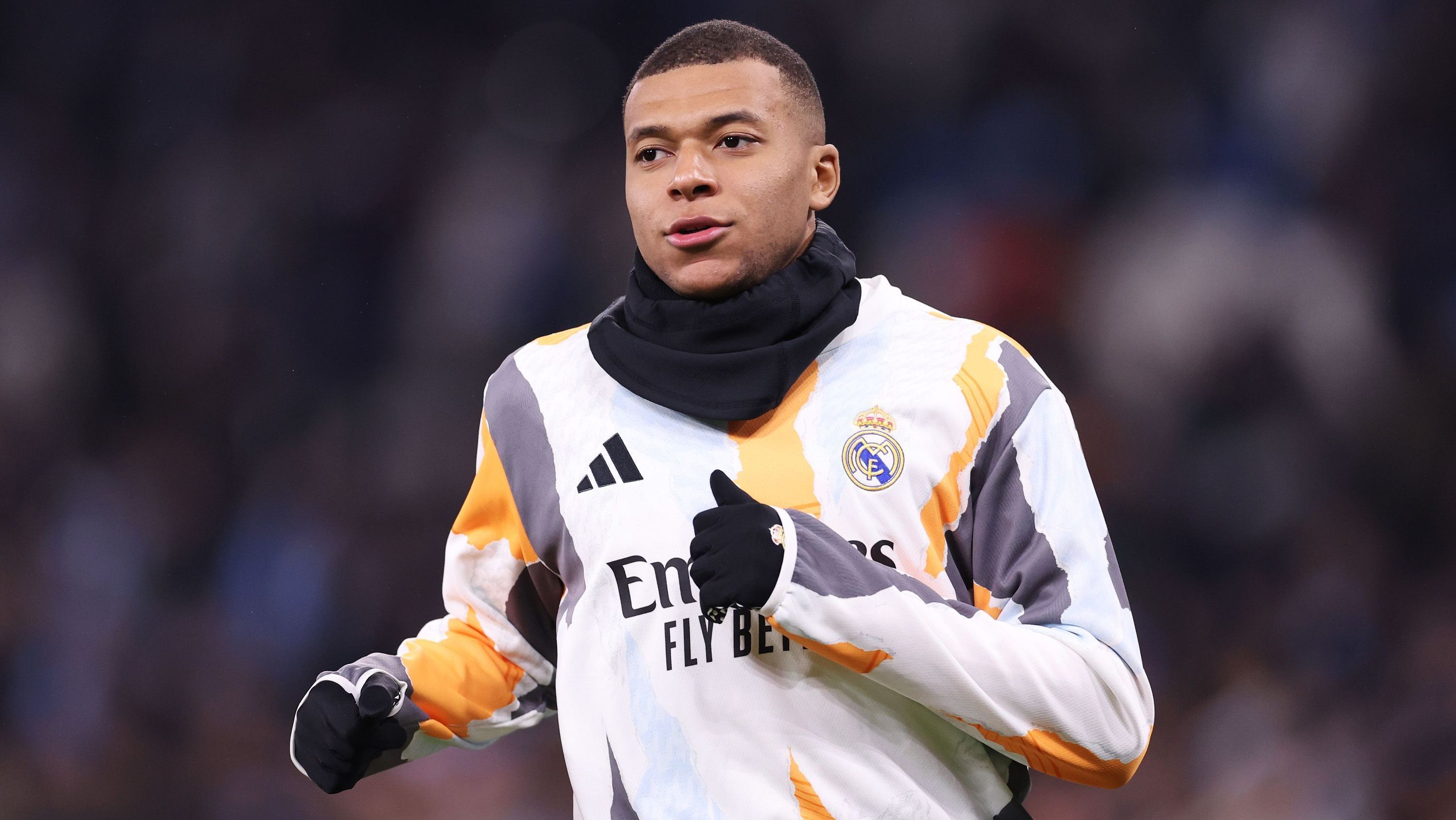 Mbappé em aquecimento do Real Madrid