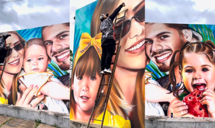 Artista faz mural com rosto de Virginia, Zé Felipe e filhos; veja resultado