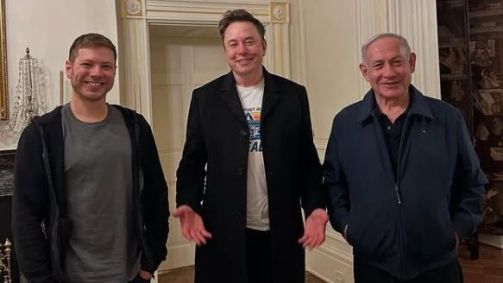 Filho de Benjamin Netanyahu, Yair, com Elon Musk e primeiro-ministro de Israel.