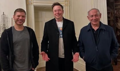 Filho de Benjamin Netanyahu, Yair, com Elon Musk e primeiro-ministro de Israel.