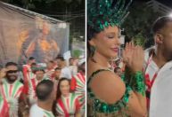 Paolla Oliveira se emociona ao ganhar bandeira da bateria da Grande Rio