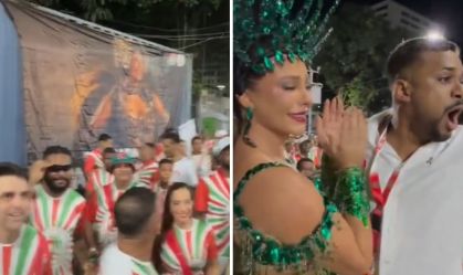 Paolla Oliveira se emociona com homenagem em ensaio técnico da Grande Rio