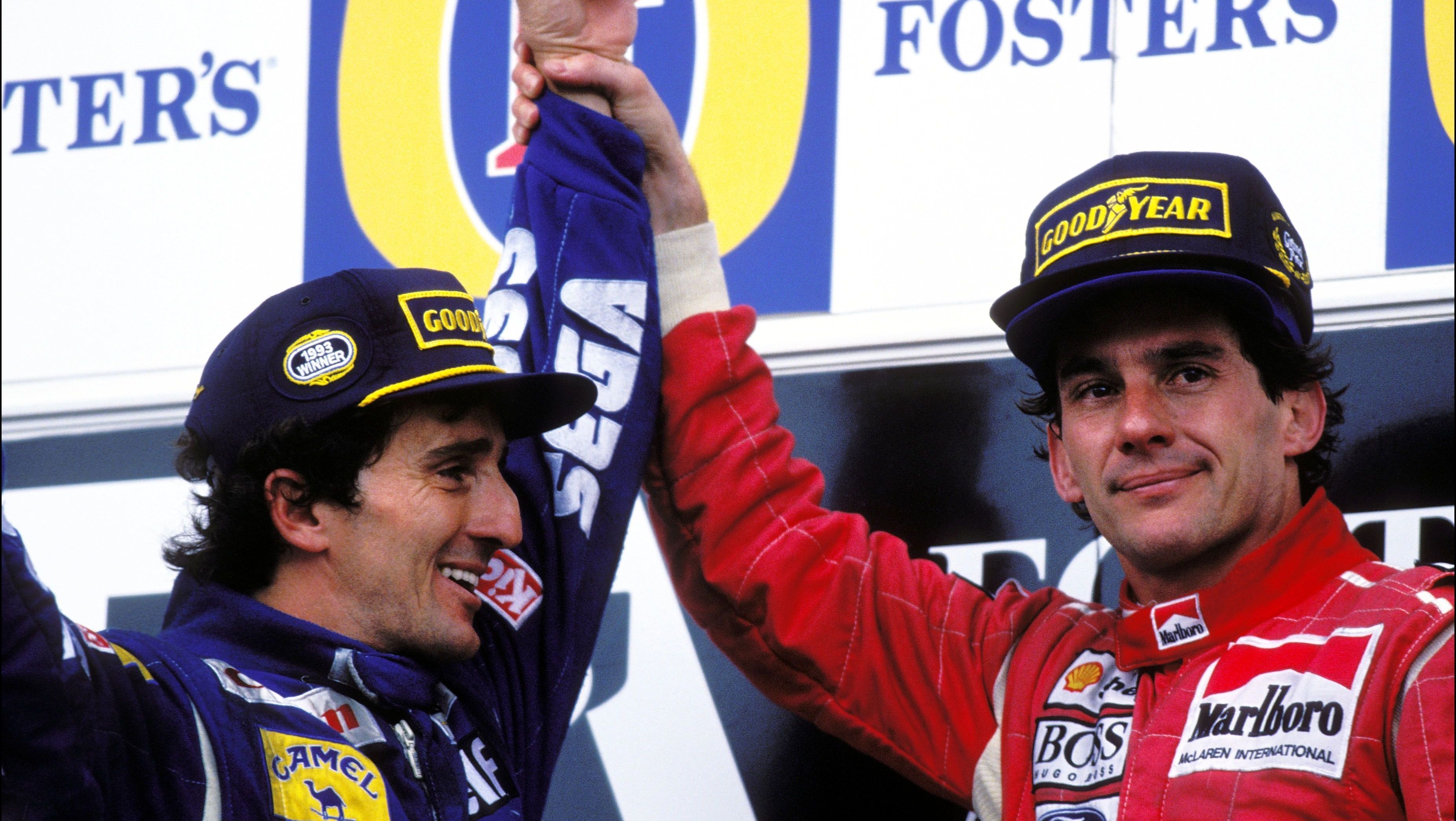 Prost e Senna em pódio da Fórmula 1 • Foto: Jean-Marc LOUBAT/Gamma-Rapho via Getty Images