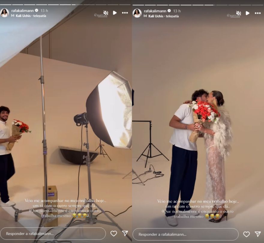 Rafa Kalimann compartilhou o momento em que Nattan a surpreende com buquê de flores durante sessão de fotos • Rafa Kalimann/Instagram