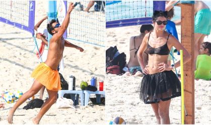 Agatha Moreira e Rodrigo Simas jogam futevôlei com saia de tule; veja
