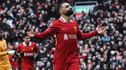 Salah comemora gol pelo Liverpool