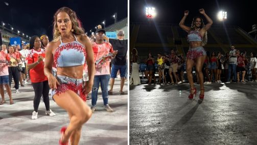 Viviane Araújo ensaia com bateria do Salgueiro na Sapucaí