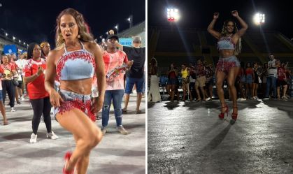 Viviane Araújo ensaia com bateria do Salgueiro na Sapucaí