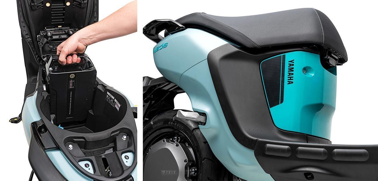 Ciclomotor tem baterias removíveis instaladas no porta-objetos • Divulgação