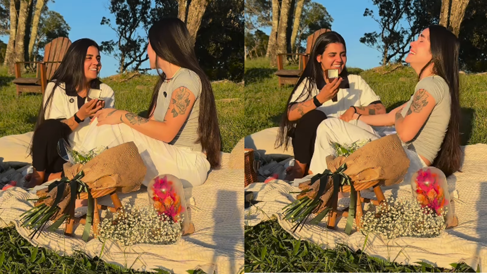 Antes do pedido, a cantora entregou um caderninho para a namorada, dizendo que deveriam escrever os motivos pelos quais se apaixonaram e lembranças do começo do relacionamento
