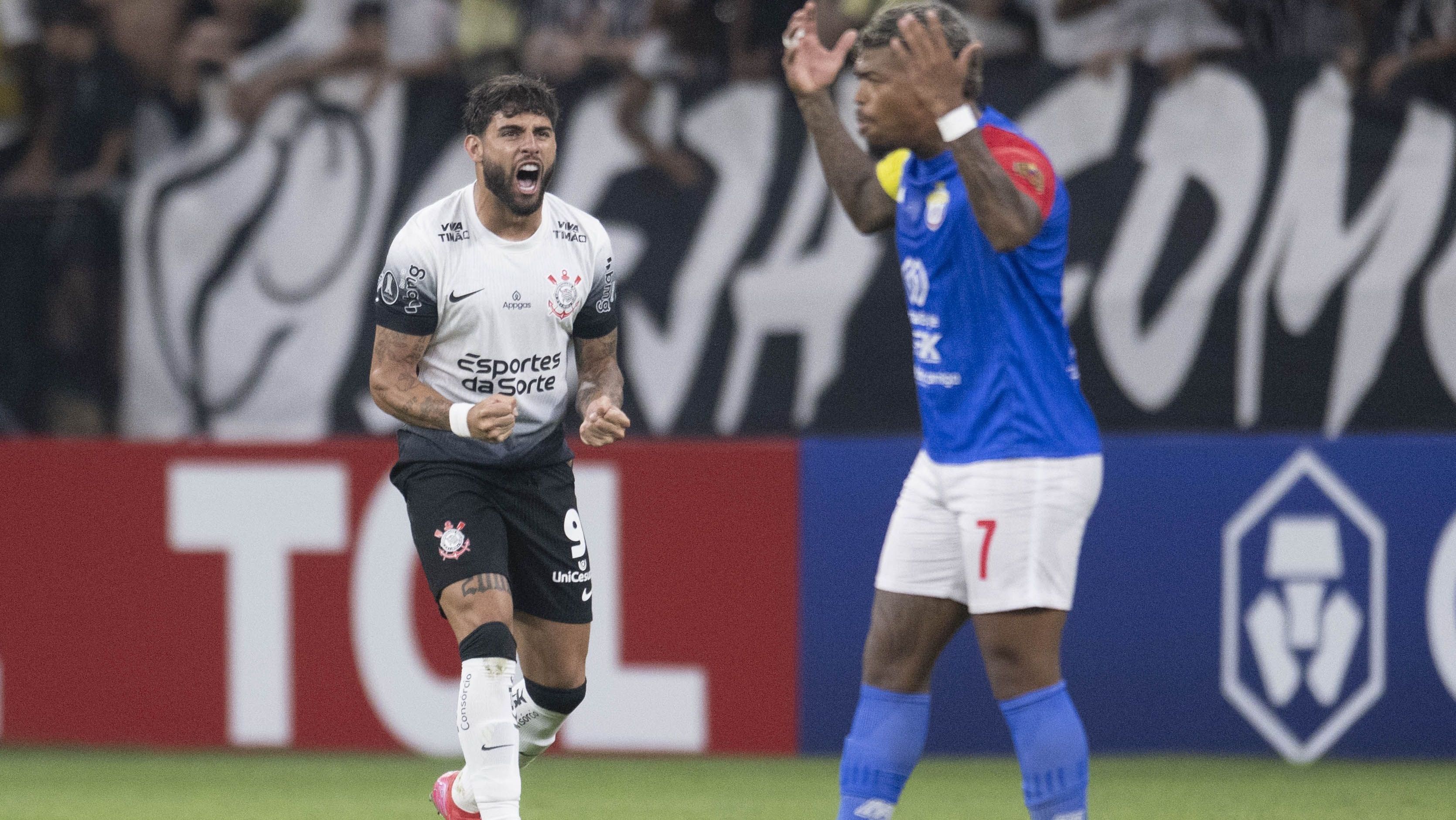 Yuri Alberto comemora gol do Corinthians sobre UCV pela Libertadores