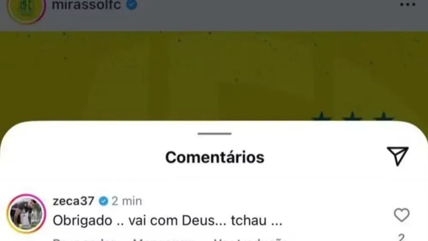 Zeca não foi relacionado pelo técnico para nenhum dos três últimos jogos do Leão no Paulistão • Reprodução/Instagram