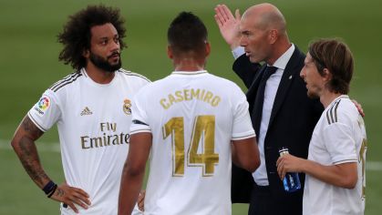 Zidane com Marcelo, Casemiro e Modric na época do Real Madrid