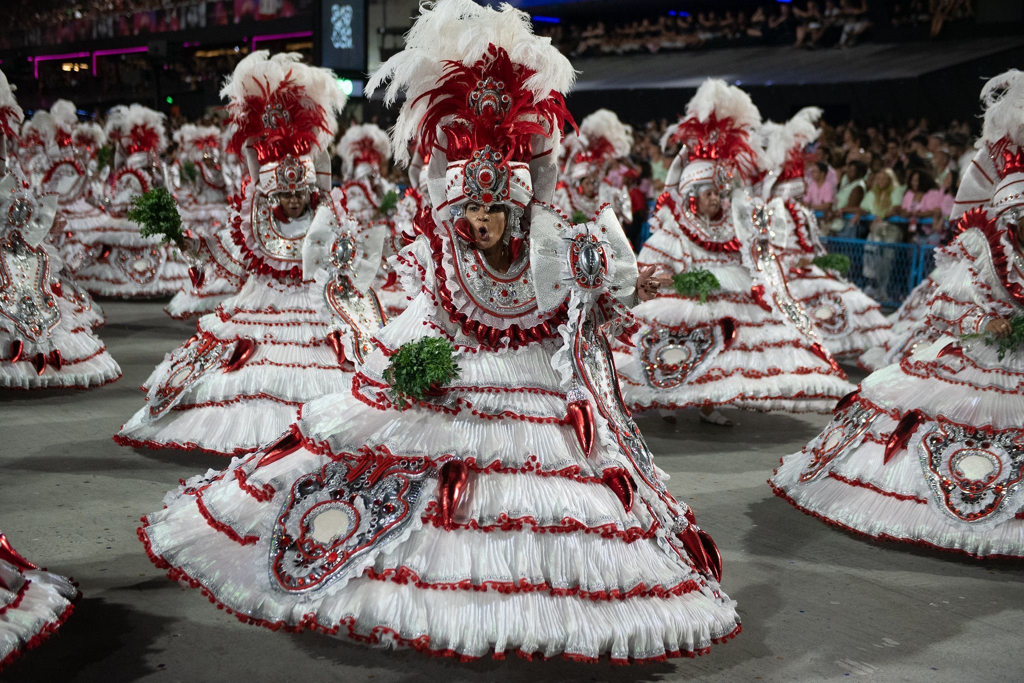 Ala das baianas durante desfile do Salgueiro na Marques de Sapucaí • Imagem: Eduardo Hollanda