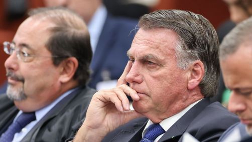 O ex-presidente Jair Bolsonaro (PL) durante julgamento da denúncia da PGR no STF