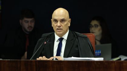 O ministro Alexandre de Moraes, do STF, durante julgamento sobre a admissibilidade da denúncia contra Bolsonaro e outros sete acusados