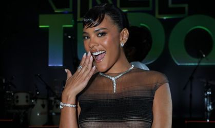 Bella Campos, que interpreta Maria de Fátima em "Vale Tudo", na festa de lançamento da trama