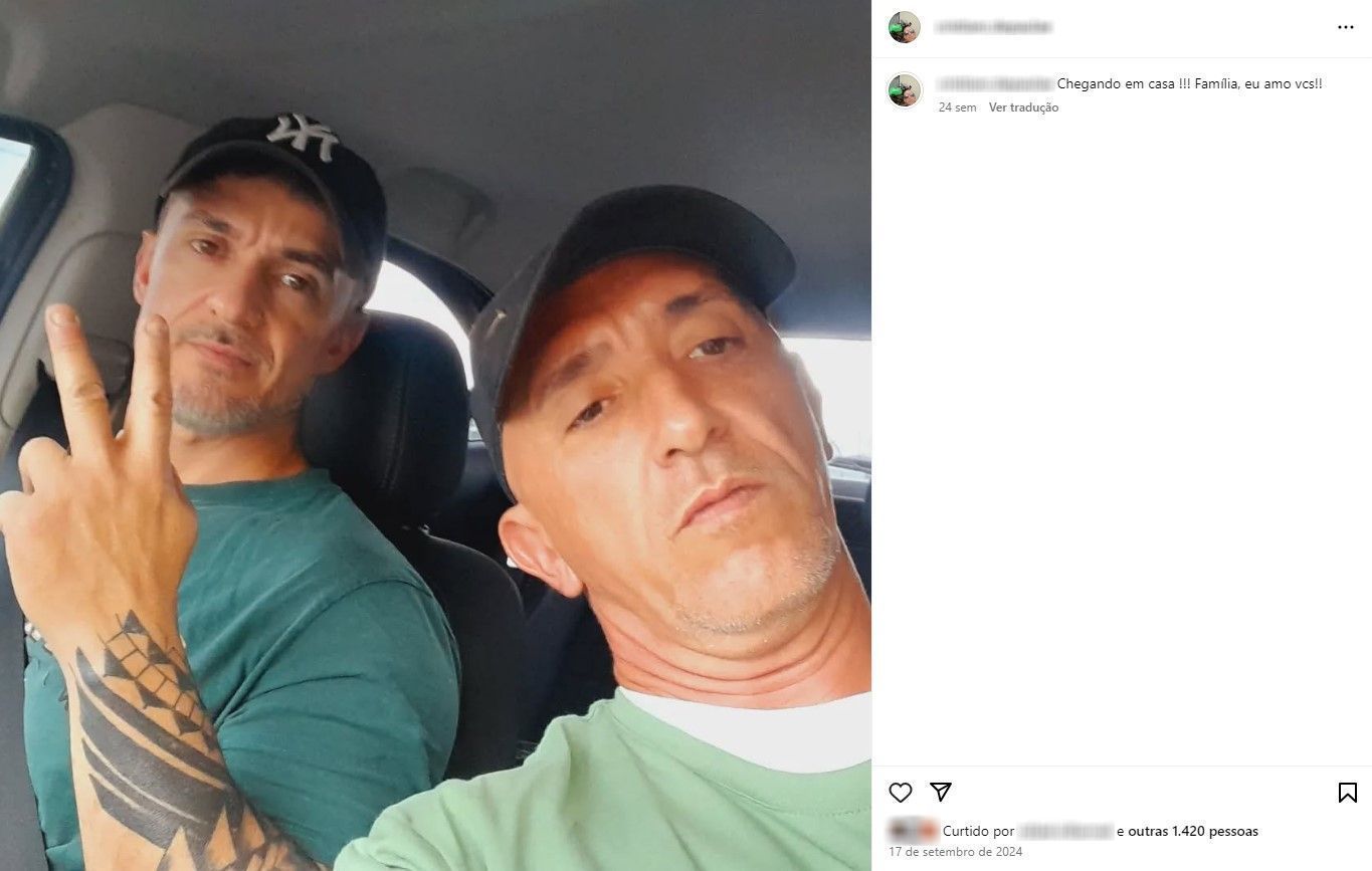 Cristian Cravinhos postou foto ao lado do irmão Daniel em setembro de 2024 • Reprodução/redes sociais