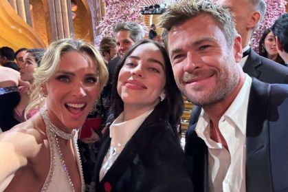 Chris Hemsworth tira selfie com Billie Eilish e Elsa Pataky no Oscar
