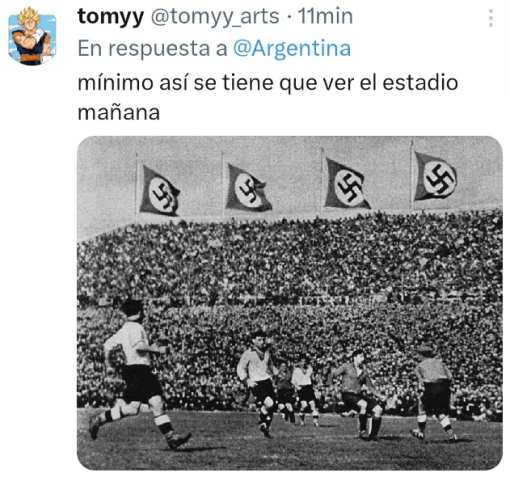 Comentário com tom nazista em post da AFA • Foto: Reprodução/X