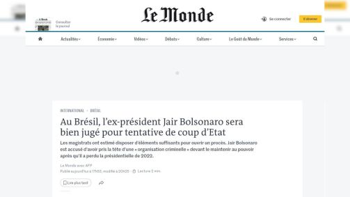 Le Monde, da França, também destaca notícia de o Supremo Tribunal Federal ter tornado Jair Bolsonaro réu por suposto esquema de golpe