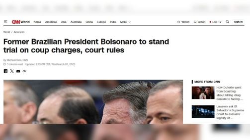 CNN Internacional noticia decisão do Supremo Tribunal Federal que tornou Jair Bolsonaro réu por suposto plano de golpe
