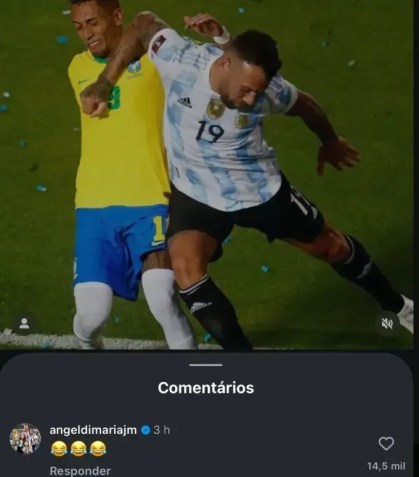 Di Maria dá risada de Raphinha • Reprodução