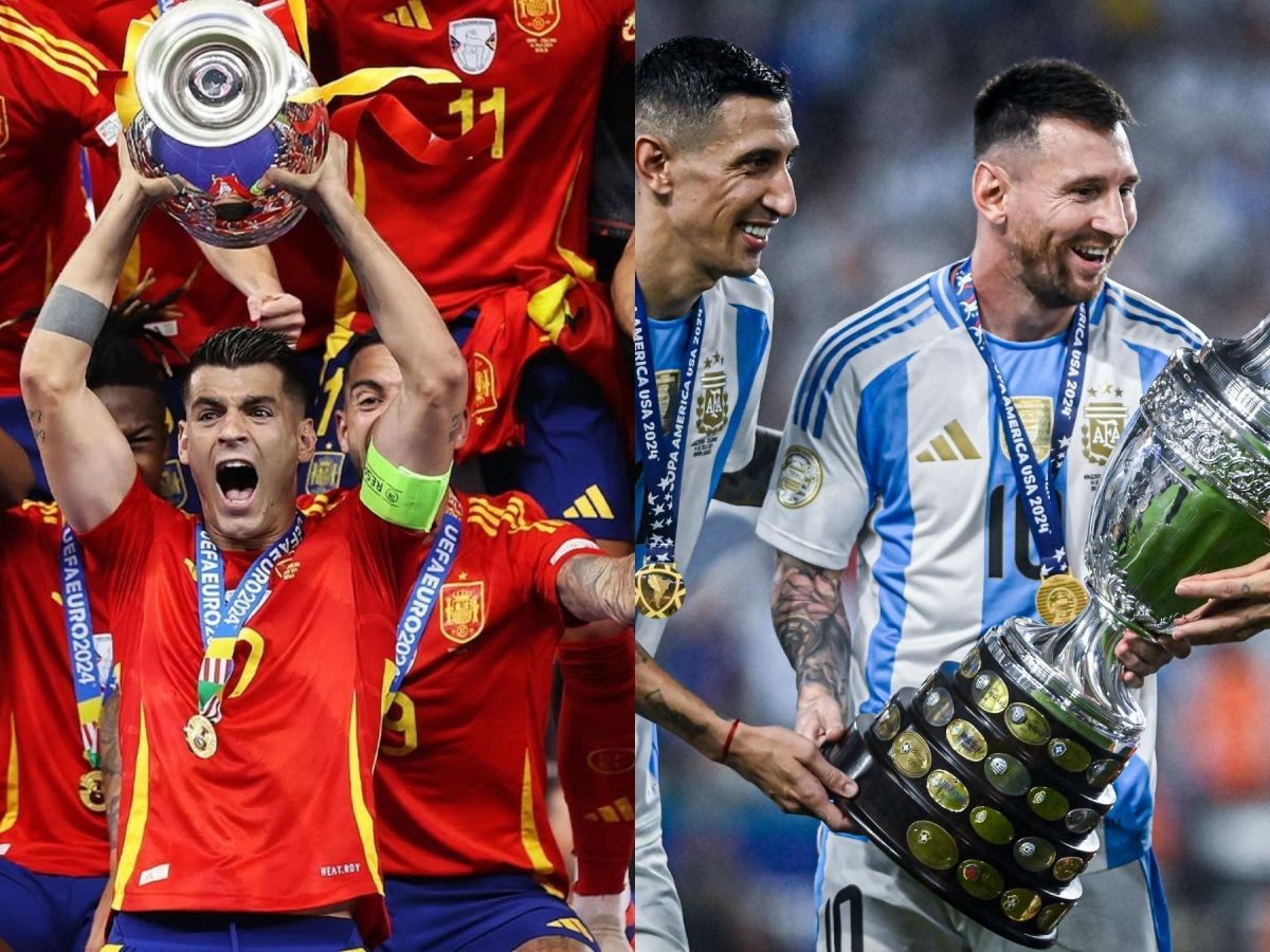 Espanha, campeã da Eurocopa, e Argentina, campeã da Copa América (Foto: Divulgação/Euro 2024; Divulgação/Flickr CONMEBOL)