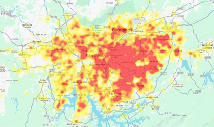 Mapa mostra áreas com maior risco de roubo e furto de veículos em São Paulo