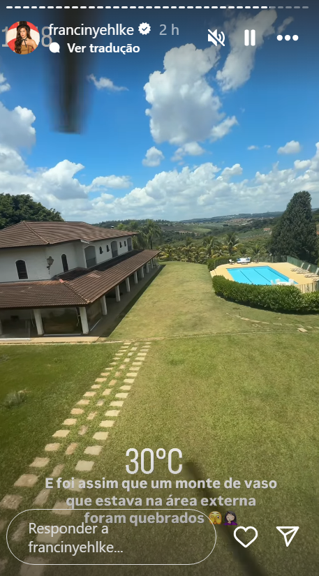 Franciny Ehlke vai de helicóptero para fazenda no interior de SP • Reprodução/Redes sociais