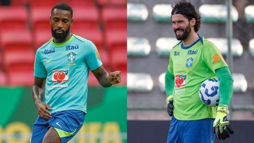 Gerson e Alisson durante treino da Seleção Brasileira