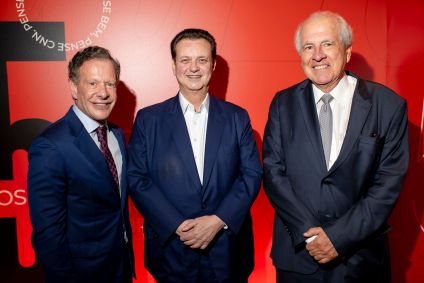Gilberto Kassab, secretário de governo de Relações Institucionais, João Camargo, presidente do Conselho da CNN Brasil e Rubens Menin, fundador da CNN