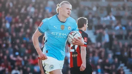 Haaland durante vitória do Manchester City sobre o Bournemouth