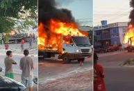 PE: Pai e filho ateiam fogo em caminhão da PRF após terem moto apreendida