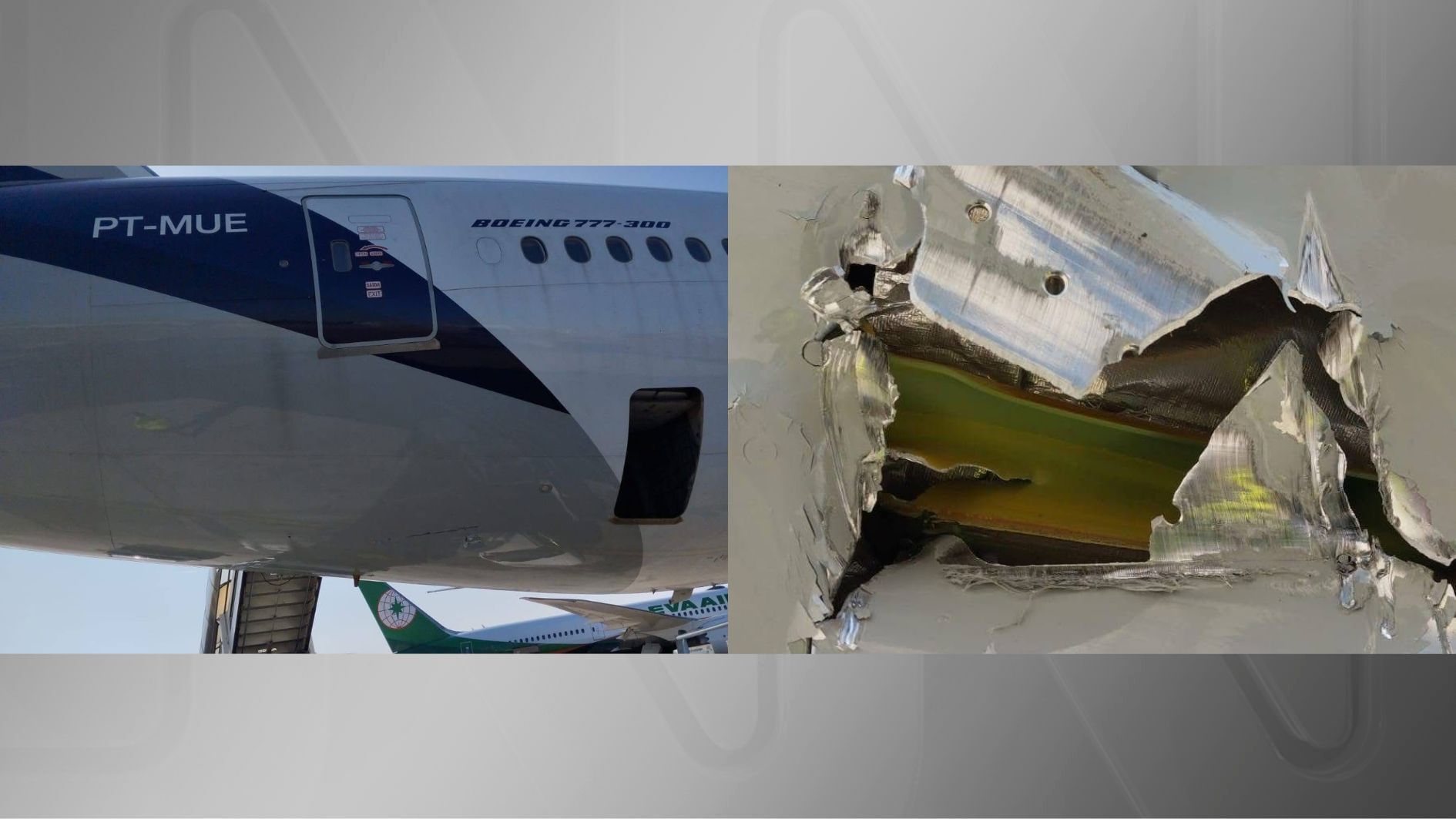 Boeing 777 da Latam que foi atingido por veículo de serviço no aeroporto de Milão, na Itália